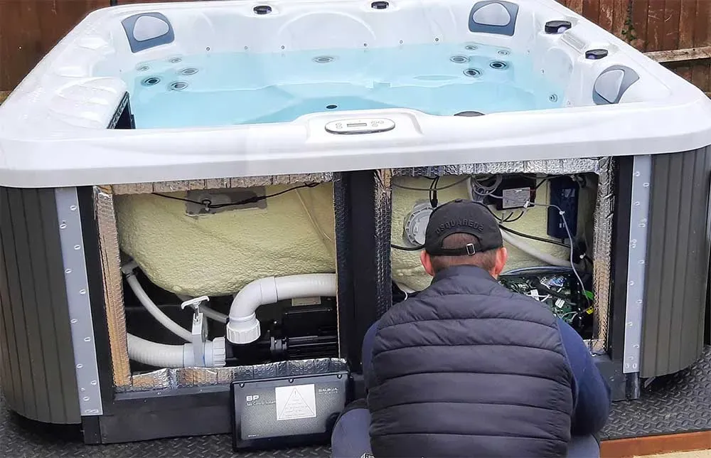 Hot tub repair in progress